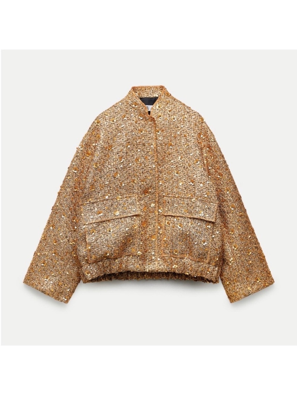 ZARA Gold Sequin Tweed Bomber Jacket - Women's
